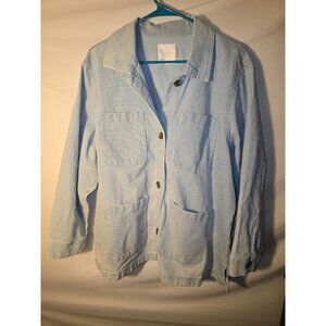 Lauren Conrad Womens Plus Size 1X Blazer Jacket Blue Stipes Stripe Denim Jean
